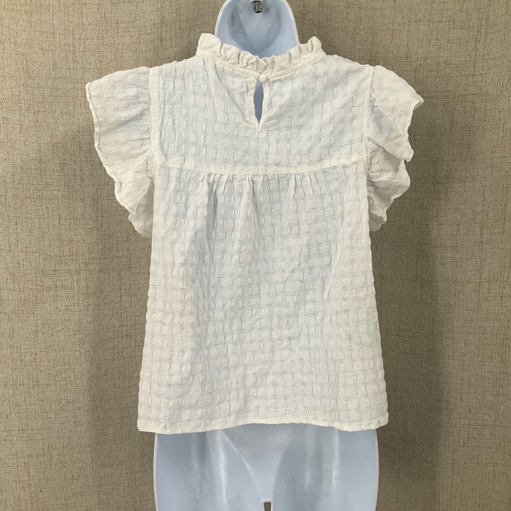 THML Embroidered Blouse Womens S White Cotton Ruffle Flutter Boho Cottagecore - Picture 2 of 9